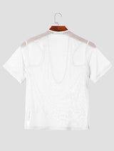 Mens Mesh Off-Shoulder V-Neck T-Shirt SKUK66766