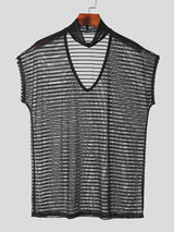 Mens Striped See Through Cap Sleeve T-Shirt SKUK64314