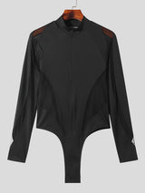 Mens Mesh Patchwork Zip Long Sleeve Bodysuit SKUK24839