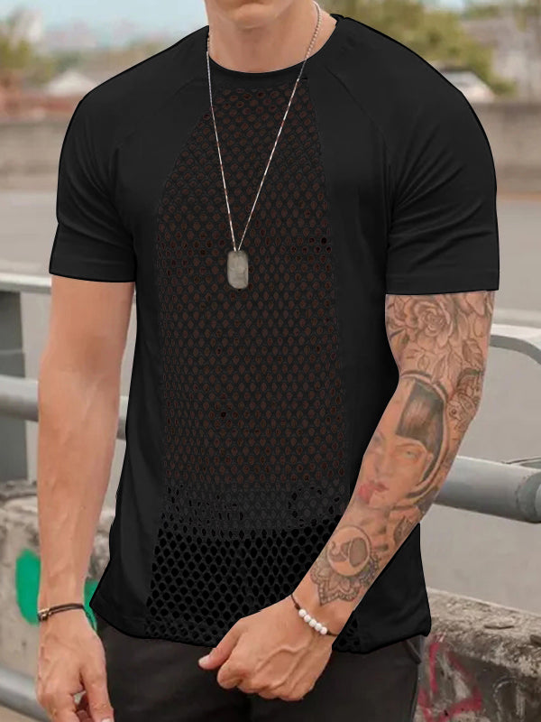 Mens Mesh Patchwork Raglan Sleeve T-Shirt SKUK16910