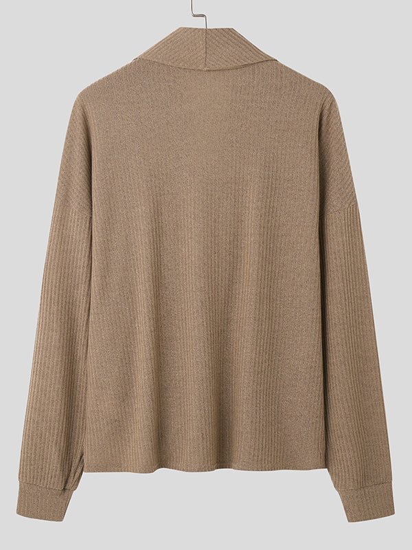 Mens Ribbed Knit Collared Long-Sleeve Sweater SKUK74073