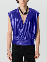 Mens Solid Glitter V-Neck Sleeveless T-Shirt SKUK56357