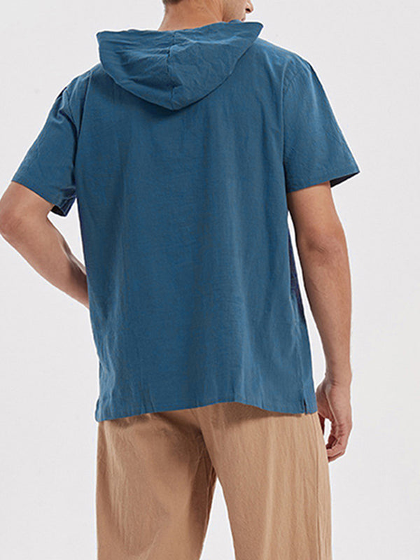 Mens Solid Cotton Lace-Up Hooded T-Shirt SKUK08657