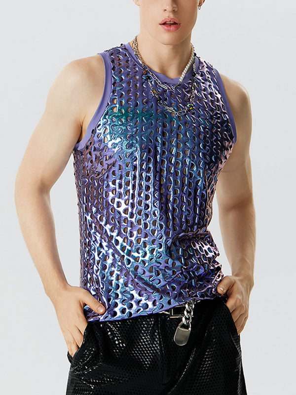 Mens Ombre Metallic Hollow Out Sleeveless Vest SKUK10285