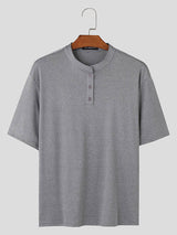 Mens Knitted Stretch Half-Placket T-Shirt SKUK66558