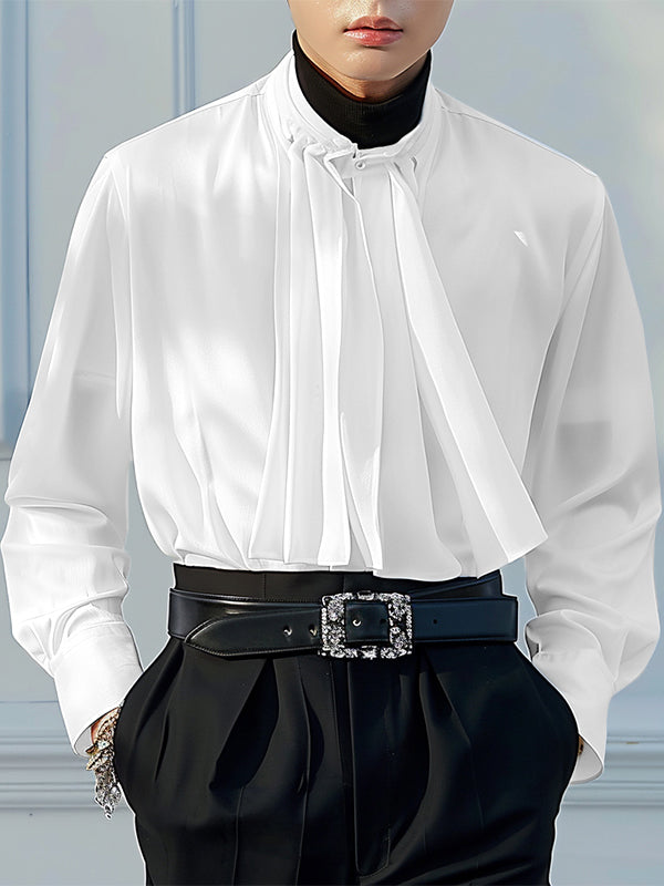 Mens Tie Pleated Design Long Sleeve Shirt SKUK76021