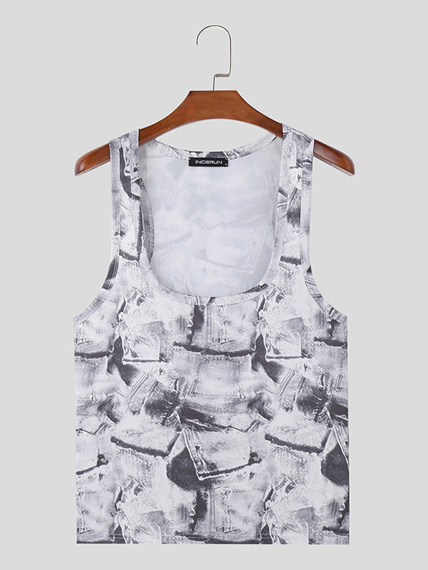 Mens Print U-Neck Sleeveless Casual Vest SKUK64850