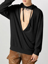 Mens Cut-Out Design Deep V-Neck Long-Sleeve Sweatshirt SKUK78593