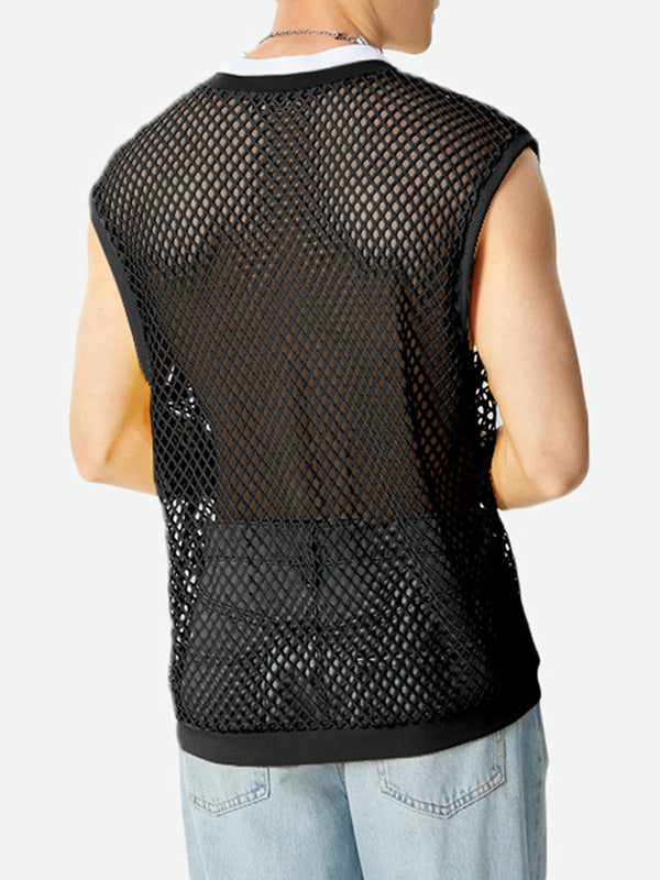 Mens Solid Color Sheer Mesh Tank SKUK74915