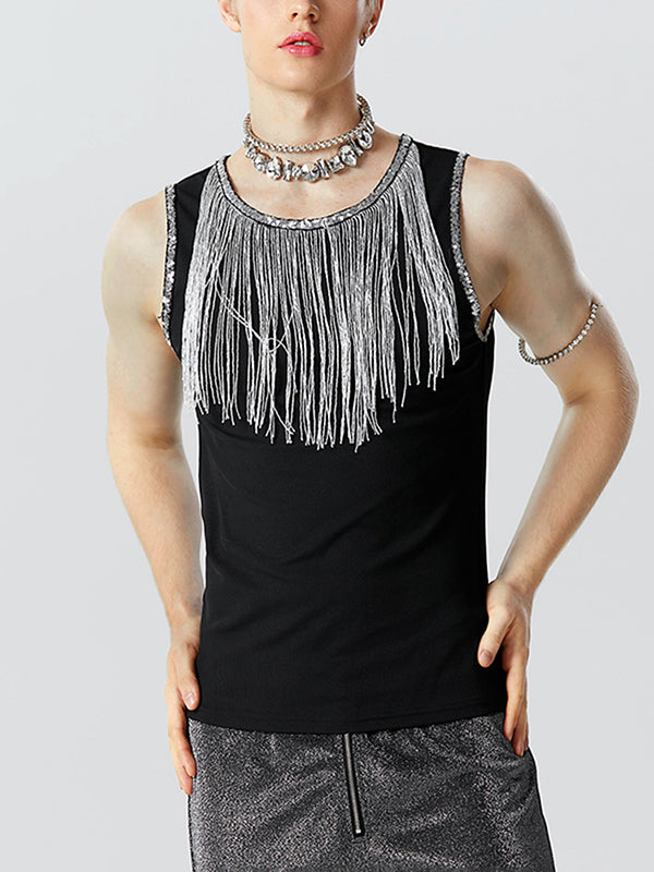 Mens Sequined Fringe Design Sleeveless Vest SKUK16957