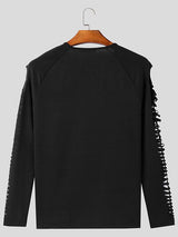 Mens Cut-Out Design Crew Neck Long Sleeve T-Shirt SKUK83474