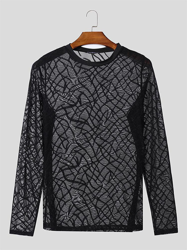 Mens Zebra Print Mesh Sheer Long-Sleeve T-Shirt SKUK94745