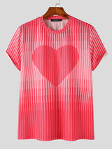 Mens Heart Striped Print Short Sleeve T-Shirt SKUK09540