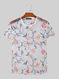 Mens Floral Embroidered See Through Short Sleeve T-Shirt SKUK53677