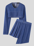 Mens Pleated Skirt Denim Two Pieces Outfits SKUK39172