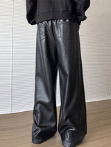 Mens Solid Color Leather Wide-Leg Pant SKUK88078