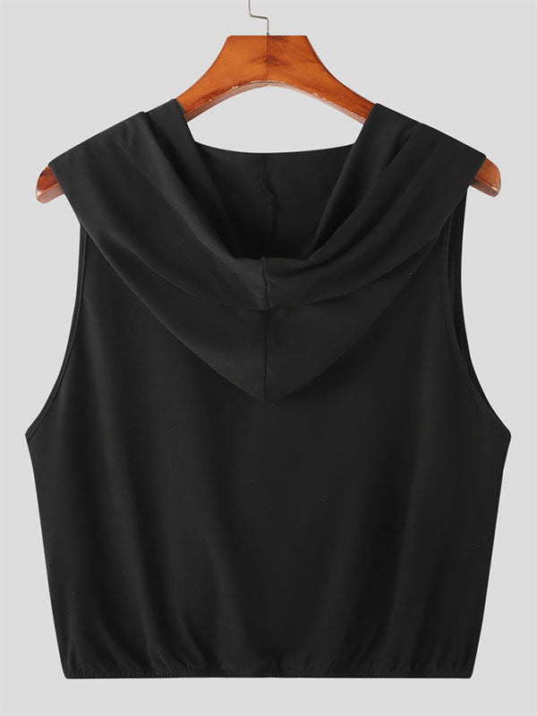 Mens Solid Sleeveless Hooded Crop Top SKUK06251