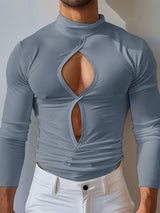 Mens Cutout Solid Color Long Sleeve T-Shirt SKUK80386