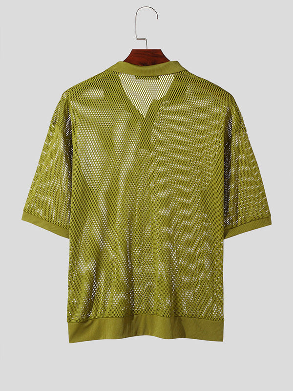 Mens Solid Mesh See Through Golf Shirt SKUK61127