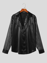 Mens Glitter Mesh Patchwork See Through Shirt SKUK46411