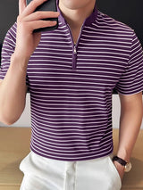 Mens Striped Knit Half-Zip Short Sleeve T-Shirt SKUK76110