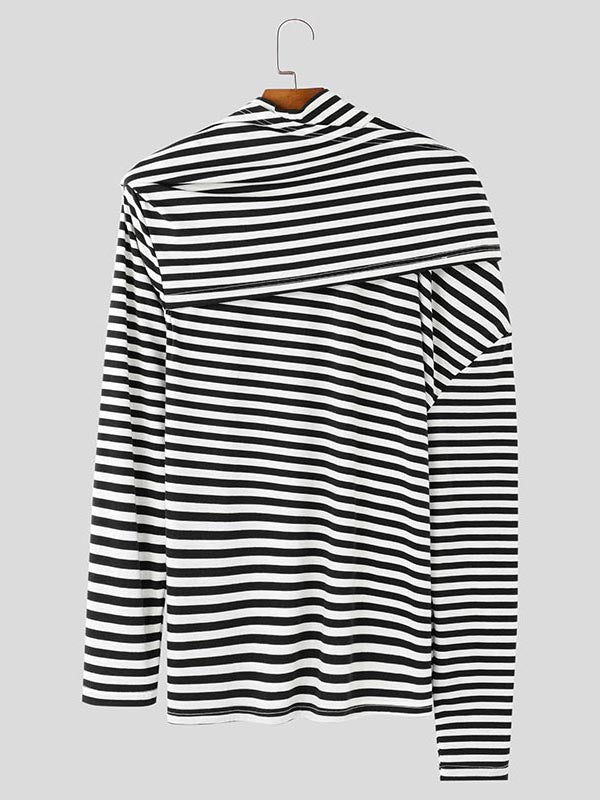 Mens Hollow-Out Striped Long-Sleeve T-Shirt SKUK85766