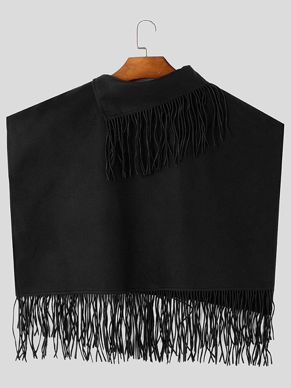 Mens Solid Color Fringe Cropped Cloak SKUK84514