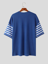 Mens Simple Striped V-Neck Short Sleeve Shirt SKUK67996