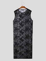 Mens Floral Embroidery Sheer Mesh Tank SKUK90508