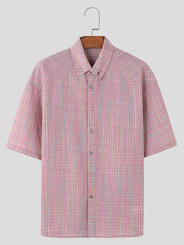 Mens Fashion Casual Plaid Short Sleeve Shirt SKUK68802