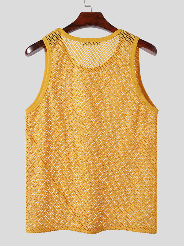 Mens Solid Mesh See Through Sleeveless Vest SKUK56717