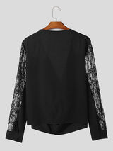 Mens Lace Patchwork Long Sleeve Shirt SKUK48605