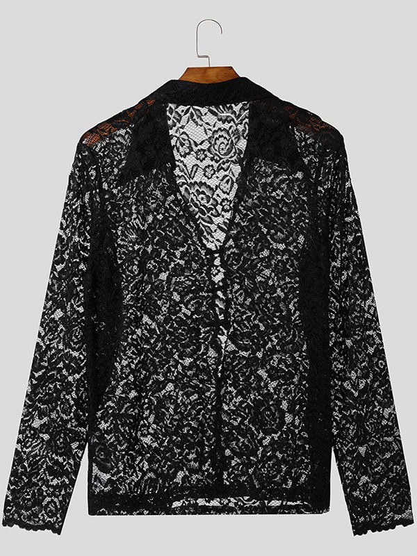 Mens Sheer Lace Long Sleeve Shirt SKUK91785