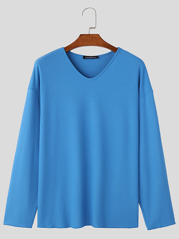 Mens Solid Knit Textured Long Sleeve T-Shirt SKUK60218