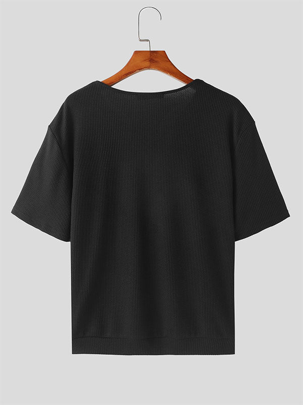 Mens Solid Texture V-Neck Short Sleeve T-Shirt SKUK52046