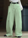 Mens Solid Pleated Design Casual Straight Pants SKUK54818
