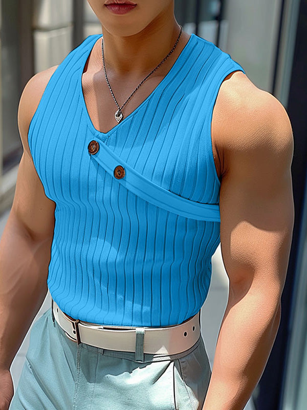 Mens Fashion Knitted Button Design V-Neck Tank SKUK65712