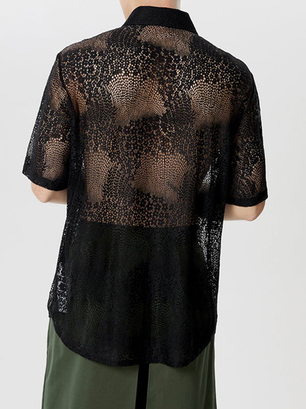 Mens Lace See Through Short Sleeve Shirt SKUK58645