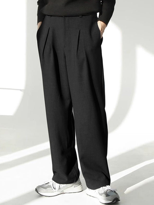 Mens Solid Pleated Casual Straight Pants SKUK40101