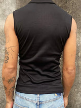 Mens Solid Notched Neck Casual Sleeveless Vest SKUK63611