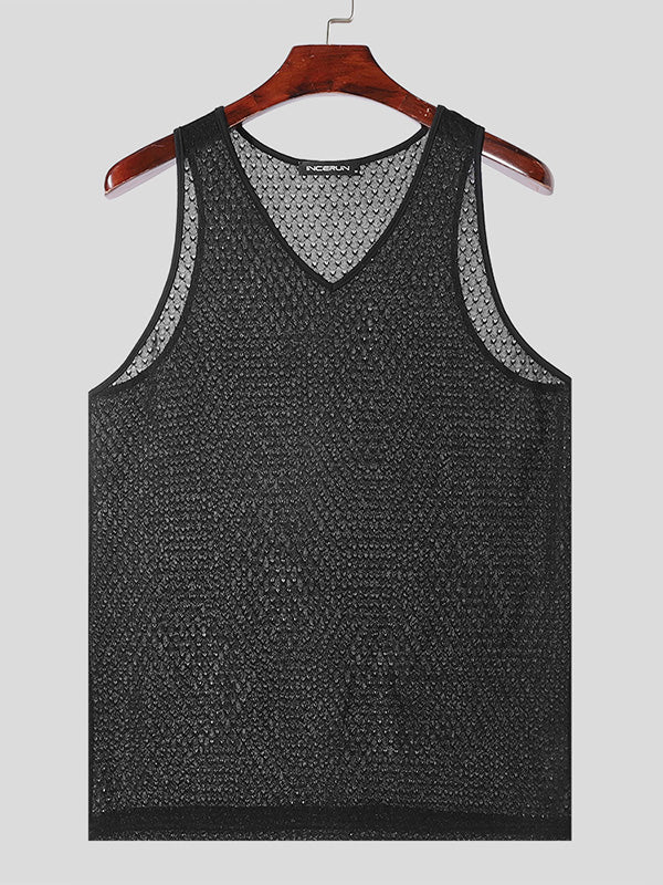 Mens Solid Textured See Through V-Neck Vest SKUK54141