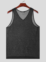 Mens Solid Textured See Through V-Neck Vest SKUK54141