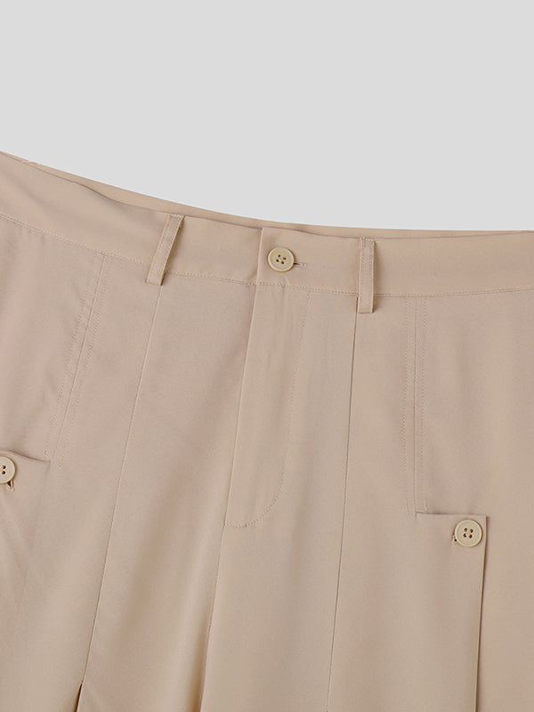 Mens Solid Pleated Wide Leg Pants SKUK17996