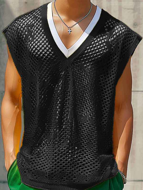 Mens Solid Color Sheer Mesh Tank SKUK74915