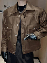 Mens Loose Faux Leather Long-Sleeve Jacket SKUK88186