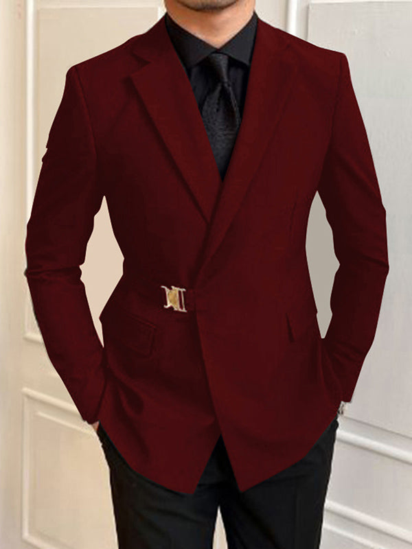 Mens Metal Button Detail Solid Color Long-Sleeve Blazer SKUK86666