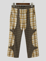 Mens Plaid Patchwork Casual Straight Pants SKUK43882