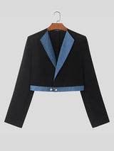 Mens Color Block Patchwork Cropped Long Sleeve Blazer SKUK82404