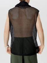 Mens Solid Mesh See Through Cowl Neck Vest SKUK55075