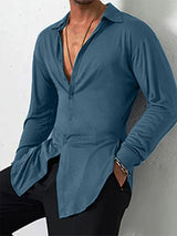 Mens Solid Split Hem Long Sleeve Shirt SKUK30288